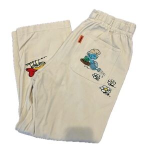 Butter Goods Smurf Skater Wide Leg Forage Cream Pants with Cartoon